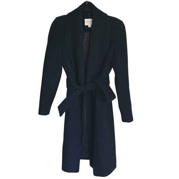 Cole Haan Wool Belted Wrap Peacoat Size 6 Black - Picture 6 of 14